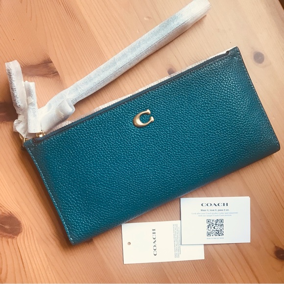 ❤️ Coach Double Zip Wallet Brass/Blue - Picture 4 of 10